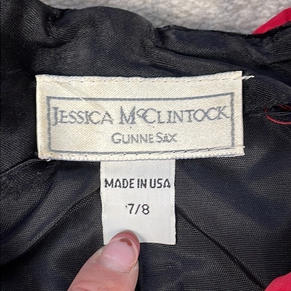 Gunne Sax Jessica McClintock Black Velvet Off Shoulder Red Ruffle Trumpet Dress - Picture 10 of 14